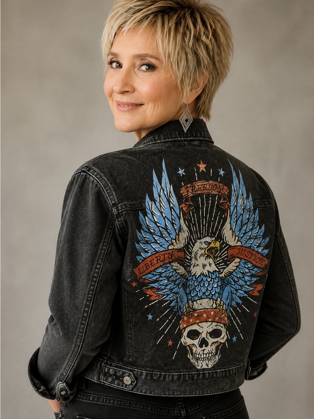Biker Skull Freedom Justice Liberty Eagle Patriotic Upcycled Corduroy Jacket
